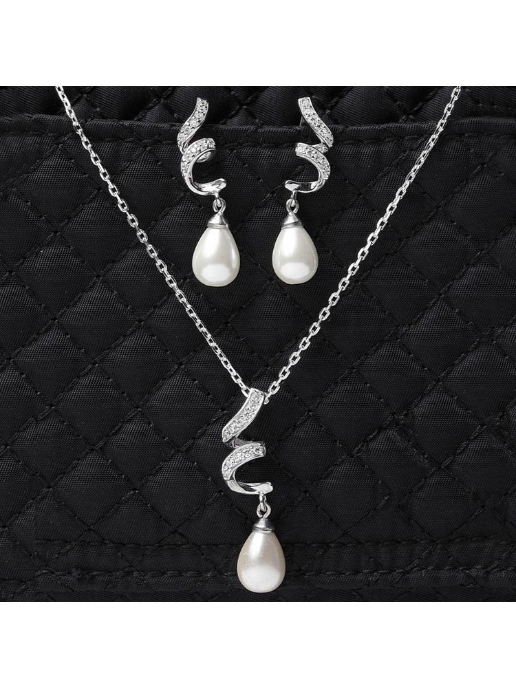 CLARA 925 Silver Pearl Twist Pendant Earring Chain Jewellery Set Rhodium Plated Gift for Women-image-29