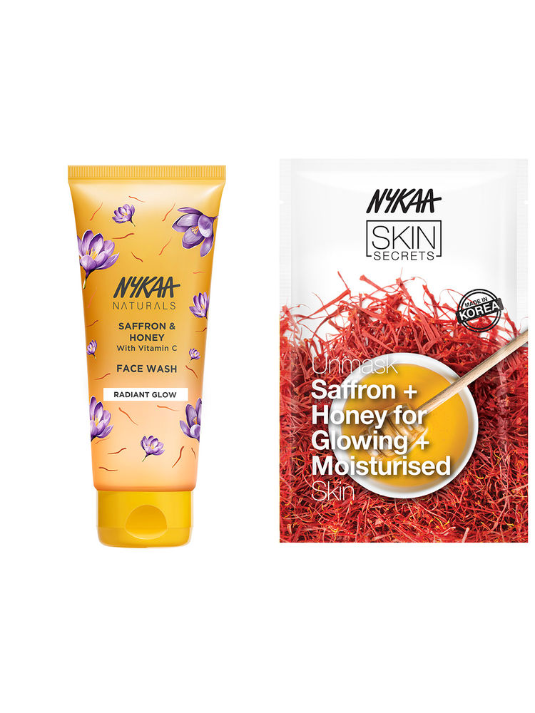 nykaa skin Nykaa Naturals Saffron and Honey Face Wash with Vit C and Sheet mask for Glowing Skin-picture-30