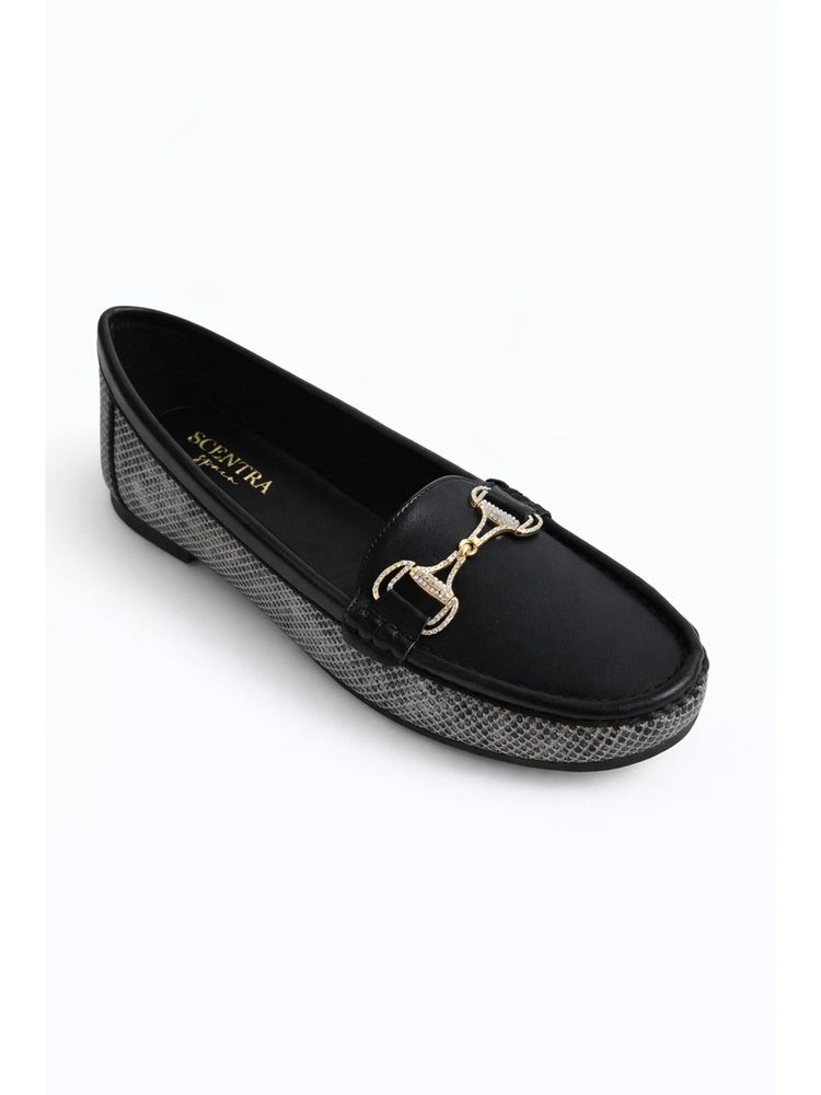 SCENTRA Women Black Loafers-image-8