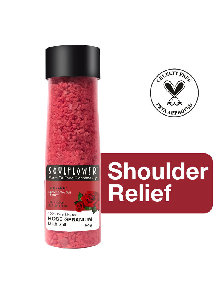 Soulflower Exfoliating Rose Geranium Body Scrub & Epsom Bath Salt, Vitamin E Olive for Shoulder Pain