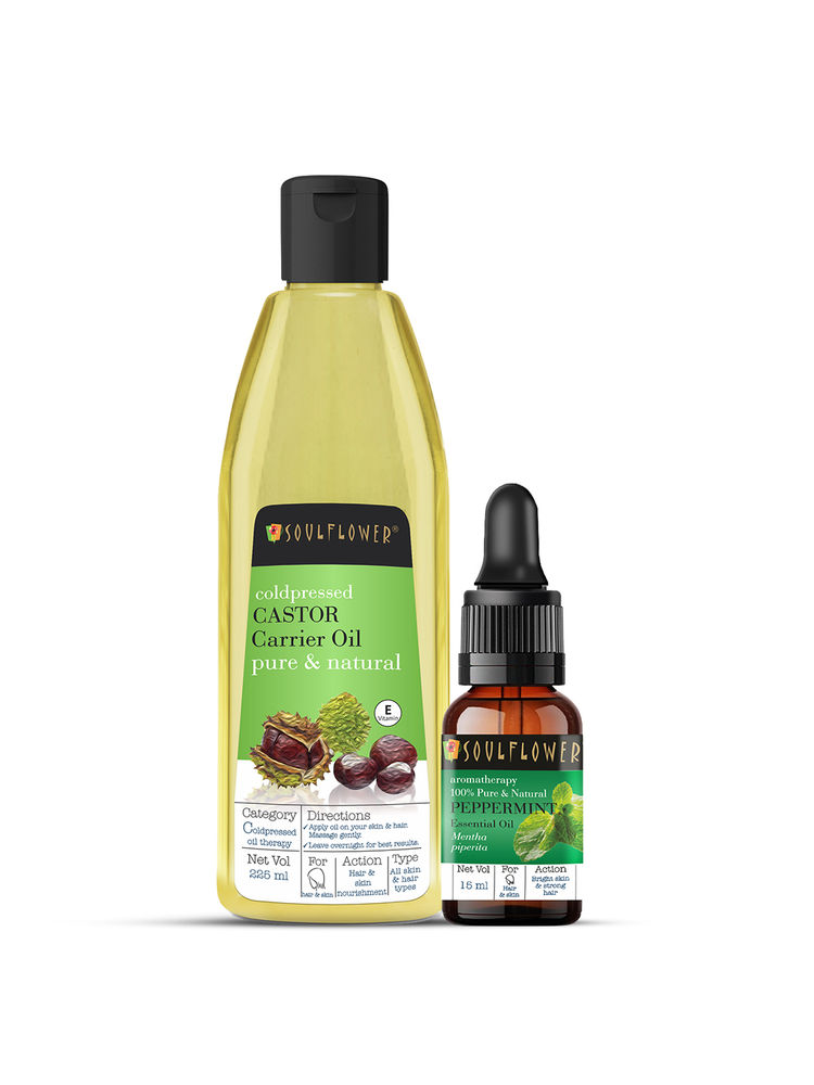 Soulflower Castor Oil & Peppermint Essential Oil Combo