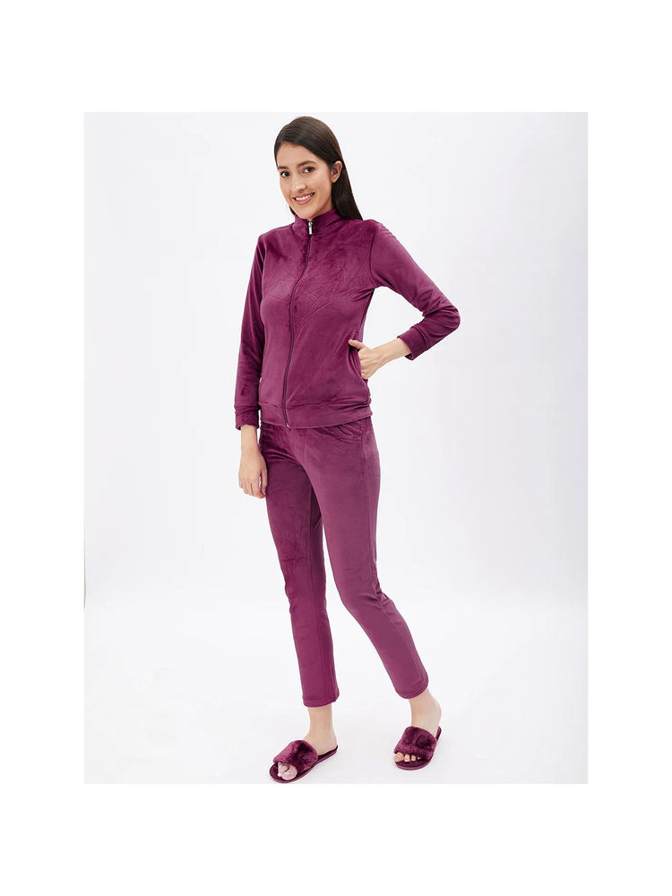 Sweet Dreams Women Solid Purple Jacket & Pyjama (Set of 2)-picture-20