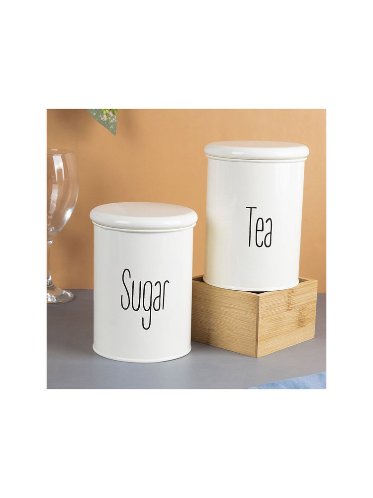 Voncasa Tea & Sugar Jars Set of 2 White Each 900 ml-image-6