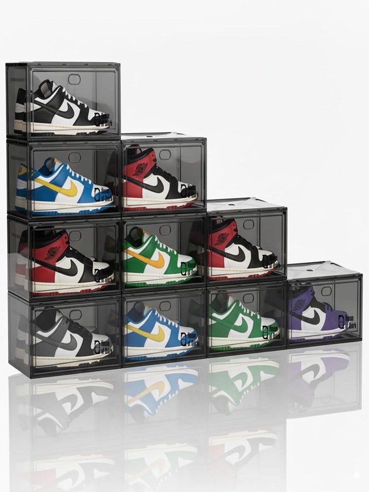 House of Quirk Shoe Boxes with Magnetic Door Clear Stackable Plastic - Black (Pack Of 10)-image-4