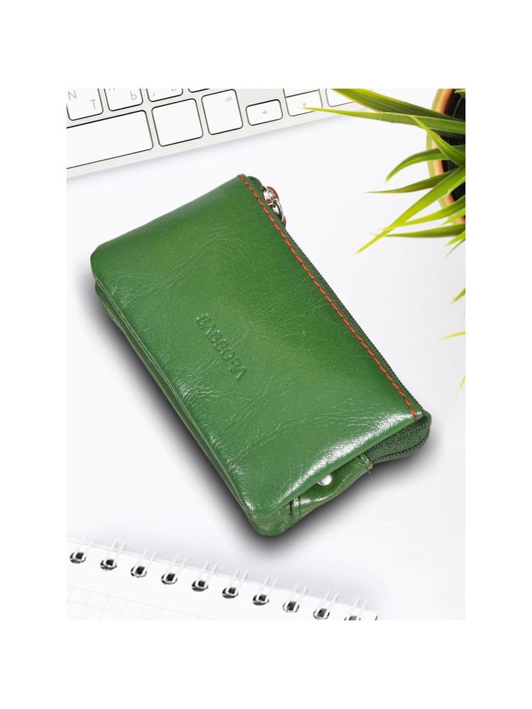 Sassora Green Premium Leather Women Coin Pouch with Key Chain (S)-image-40