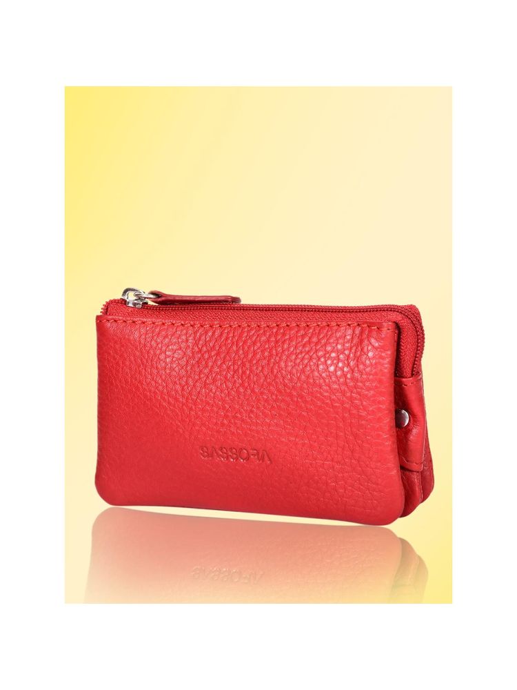 Sassora Red Premium Leather Women Coin Pouch with Key Chain (S)-picture-2
