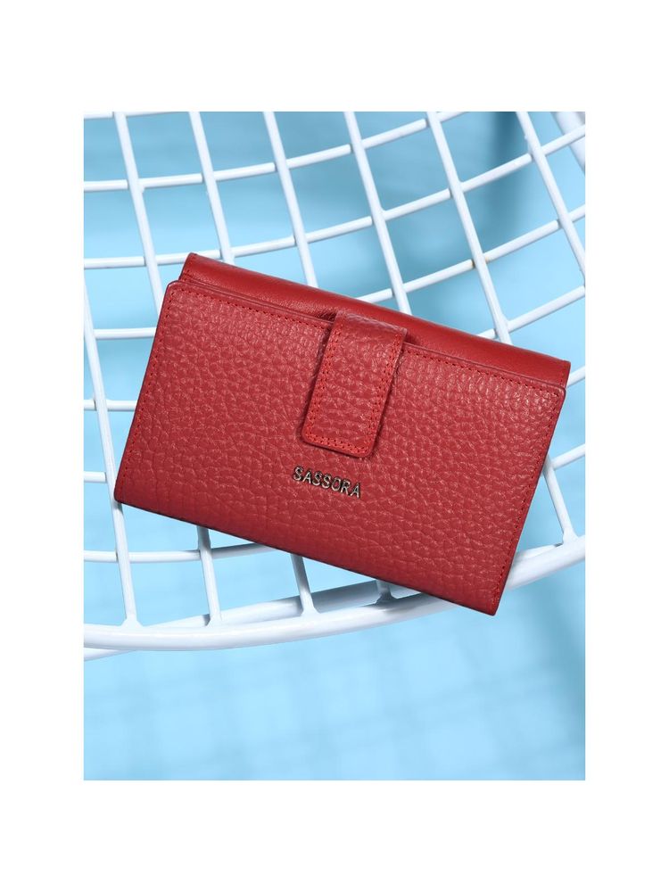 Sassora Red Textured Premium Leather Women RFID Purse Wallet (L)-image-44