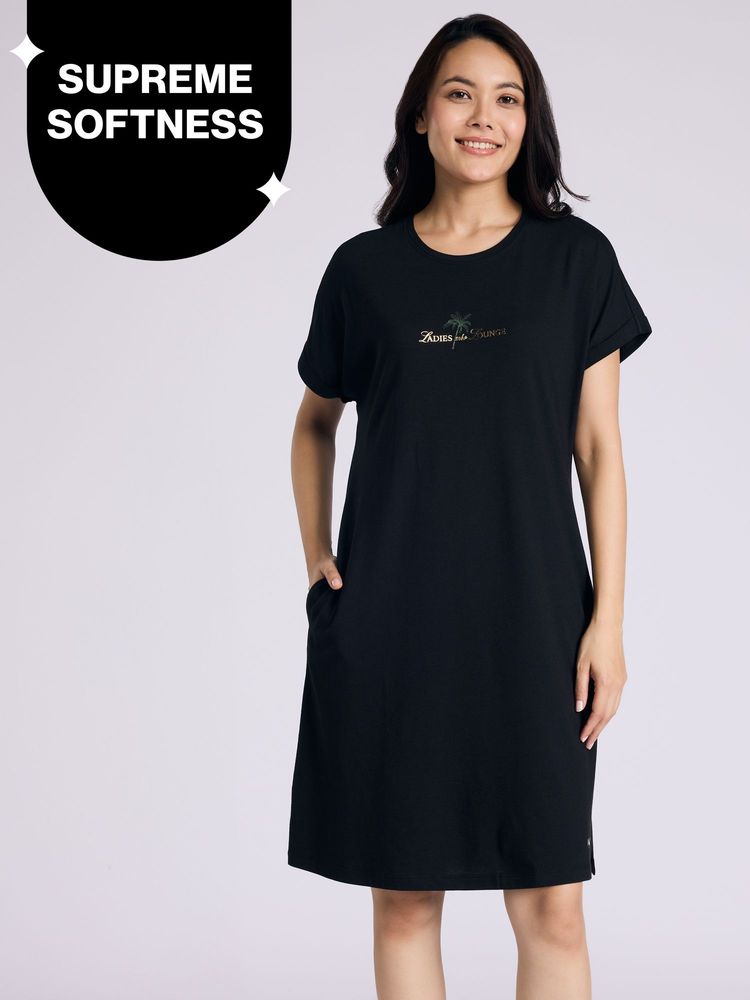 Nykd by Nykaa Buttery Soft Modal Cotton Dress With Extended Roll Up Sleeves Nys929 Black Lounge-picture-25
