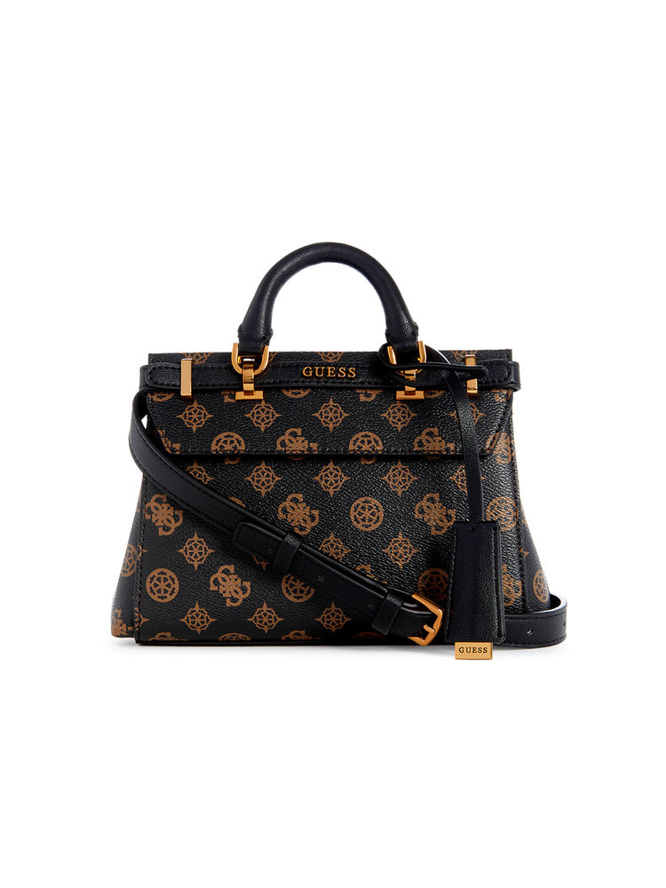 guess fashion Guess Women Black Printed Satchel Bag With Zip Closure With Detachable Strap-picture-24