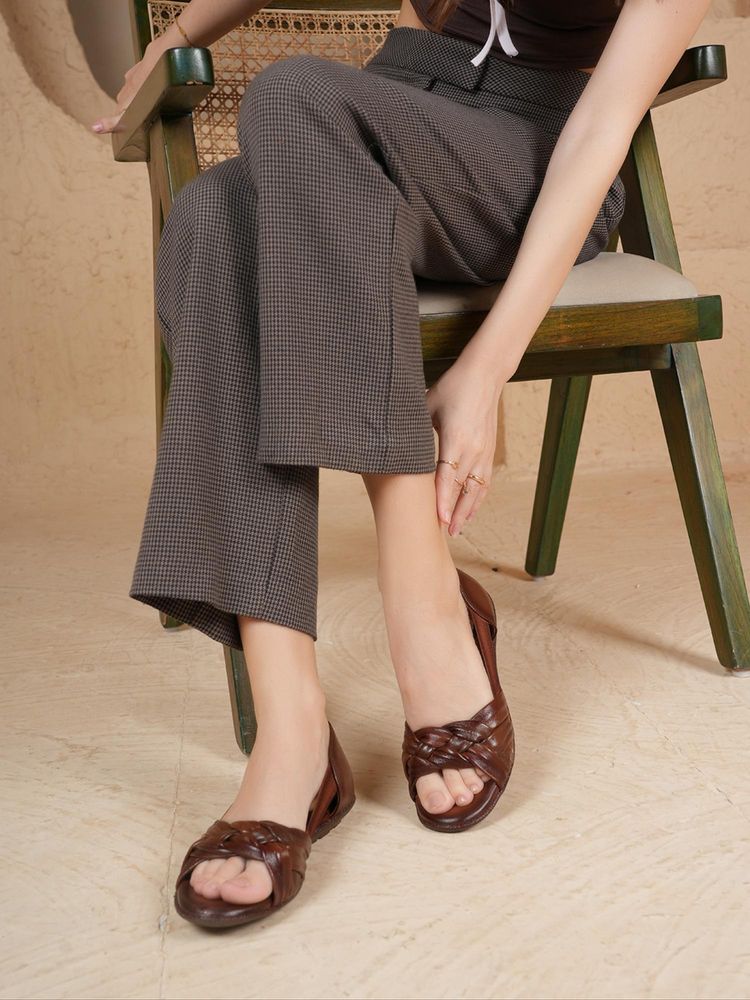 Dollphin Women Leather Slip On Sandals Leaser Cut - Brown-picture-20