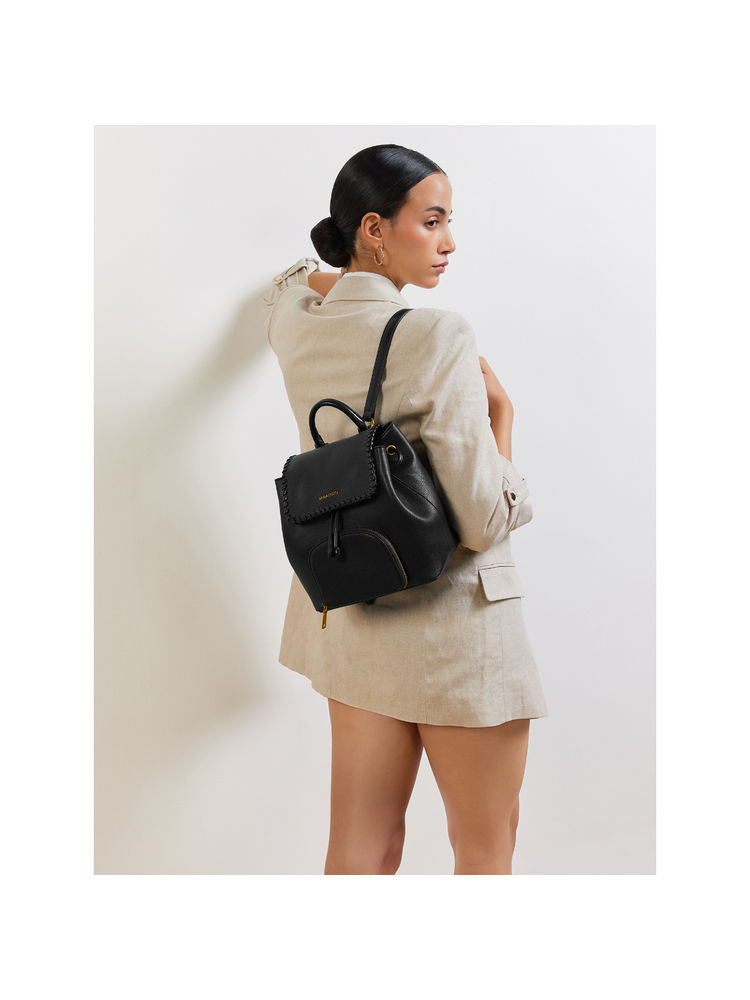 MIRAGGIO Women Black Textured Claire Backpack (S)-picture-43