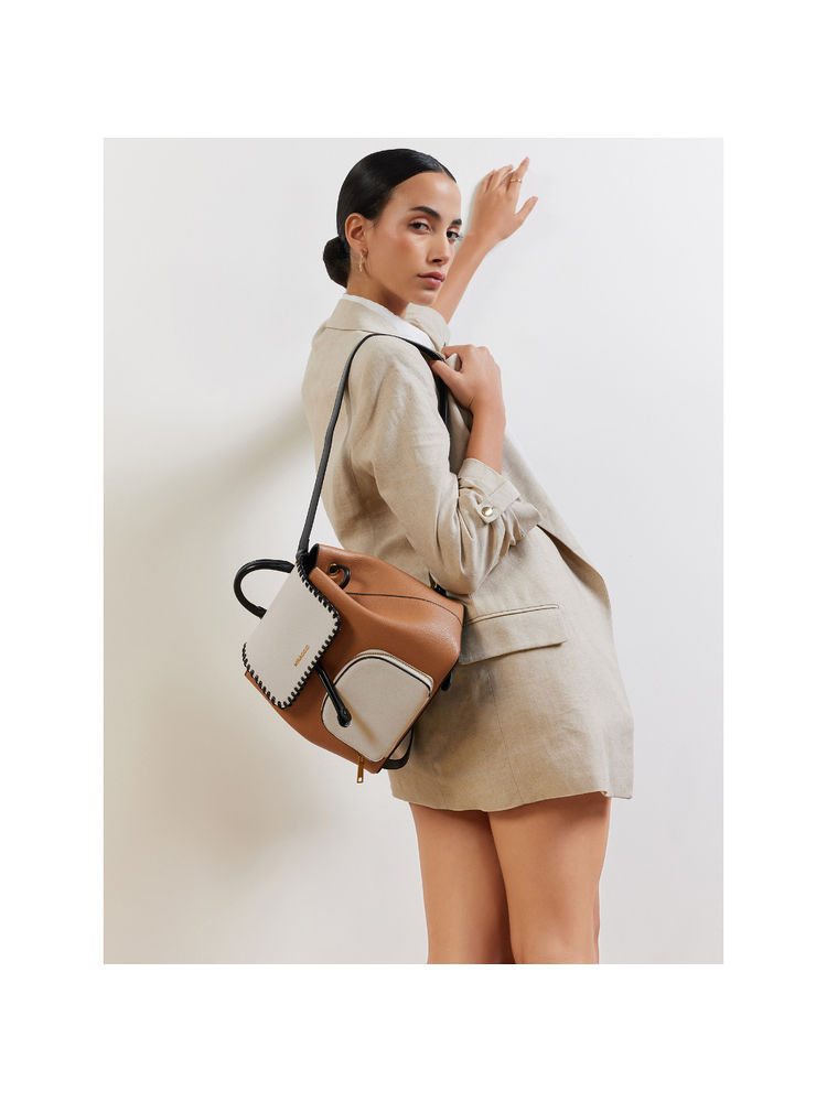MIRAGGIO Women Beige Textured Claire Backpack (S)