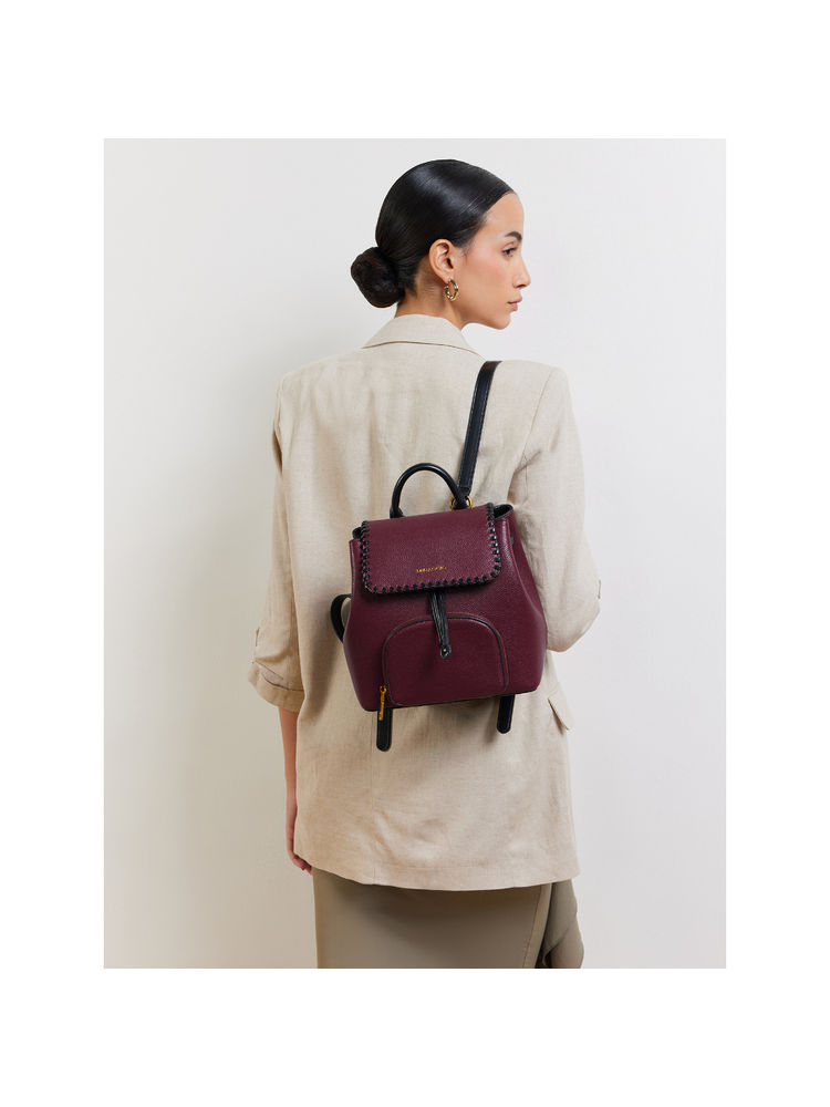 MIRAGGIO Women Maroon Textured Claire Backpack (S)-picture-16