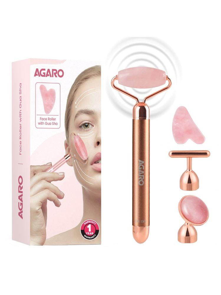Agaro 3-In-1 Electric Rose Quartz Face Roller With Gua Sha