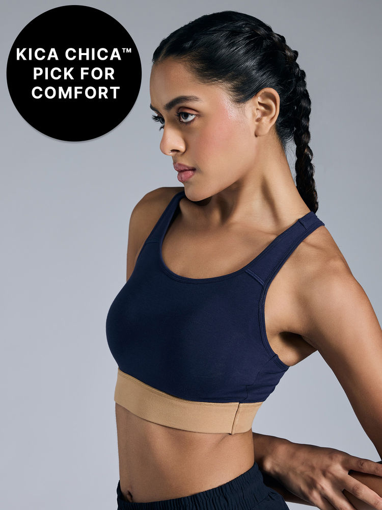 Kica Cotton Slip-On Sports Bra with Removable Pads KIC104 Navy Blue-picture-13