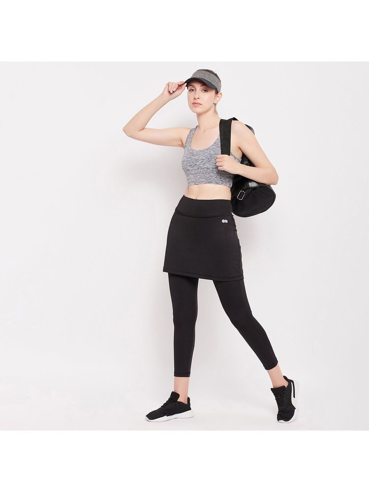 Clovia Snug-Fit High Rise Active Skirt with Attached Tights in Black-picture-28