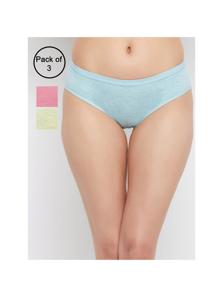 Clovia Pack of 3 Cotton Low waist Outer elastic Bikini Panty (L)-image-24