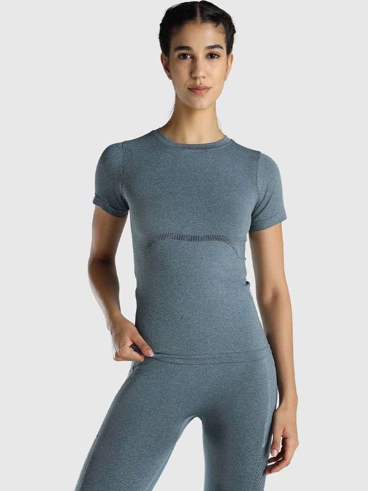 Musclemind Women Teal Seamless Slim Fit T-shirt-picture-10
