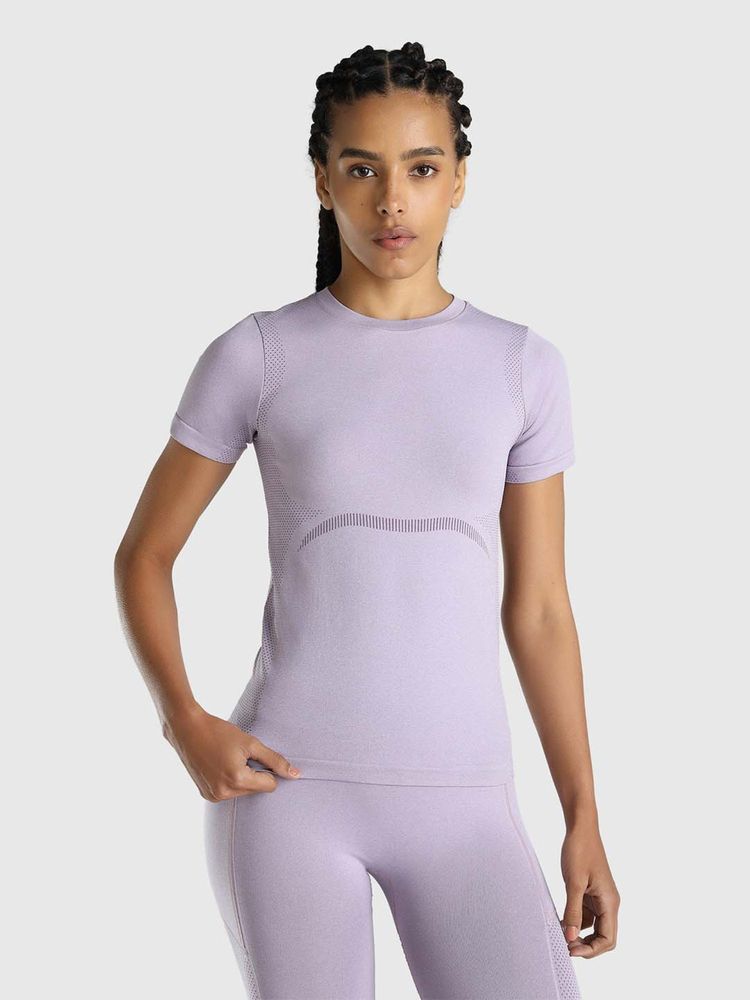 Musclemind Women Lavender Seamless Slim Fit T-shirt-picture-15