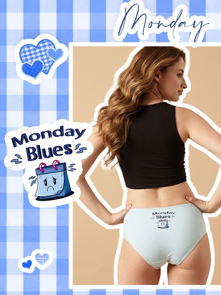 Clovia Blue Moody Monday Cotton Mid Waist Hipster Brief-picture-15