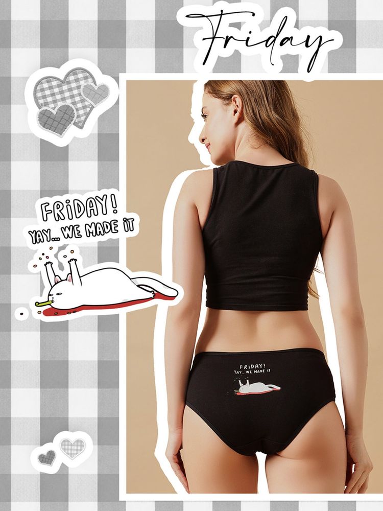 Clovia Black Freaky Friday Cotton Mid Waist Hipster Brief-picture-24