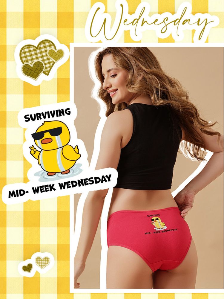Clovia Pink Mid-week Wednesday Cotton Mid Waist Hipster Brief-picture-26
