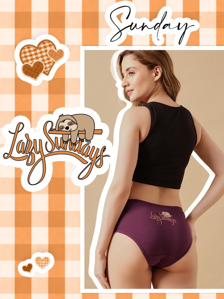 Clovia Purple Lazy Sunday Cotton Mid Waist Hipster Brief-picture-26