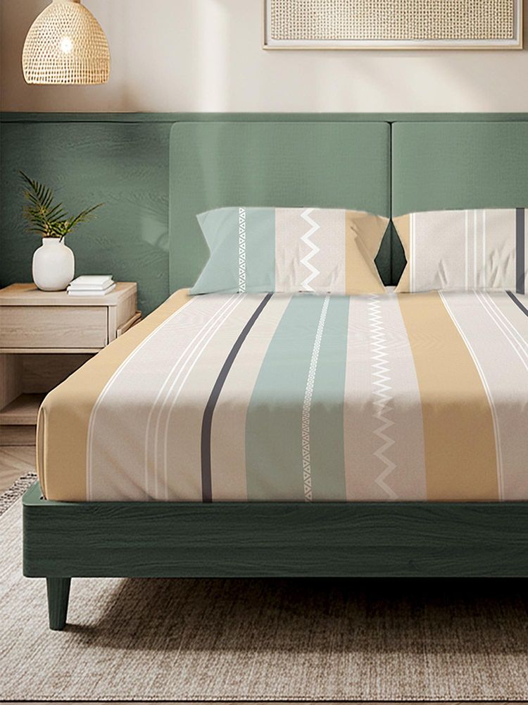 Urban Space River Bands Microfiber 200 TC Bedsheet with Pillow covers-image-48