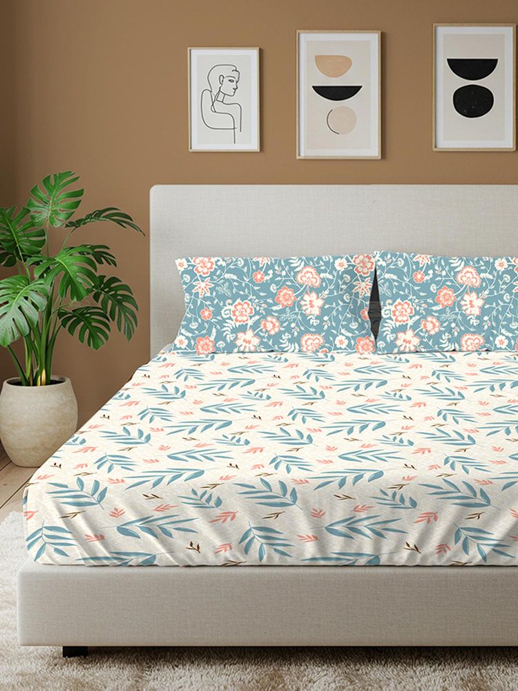 Urban Space Raina Blue Cotton Bedsheet with 2 Pillow Covers-picture-27