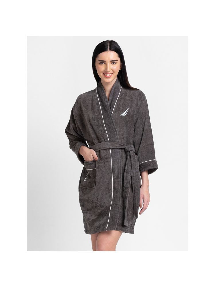 Nautica Luxurious Ultra Soft Bath Robe -1pc Solid-dark Grey-image-6
