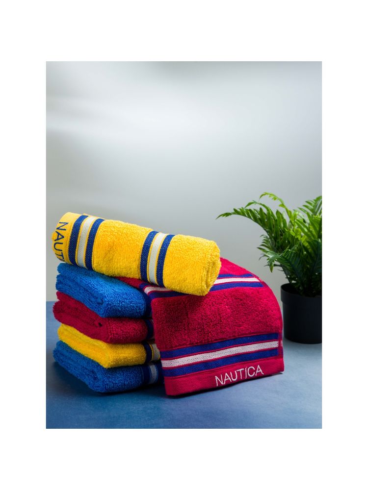 Nautica Zero Twist 100% Cotton Towel -6Pc Hand Towel Cube-Burgundy, Yellow, Royal Blue-image-6