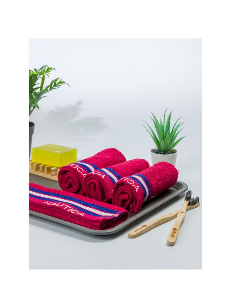 Nautica Super Soft Zero Twist 100% Cotton Towel -4Pc Face Towel Solid-Burgundy