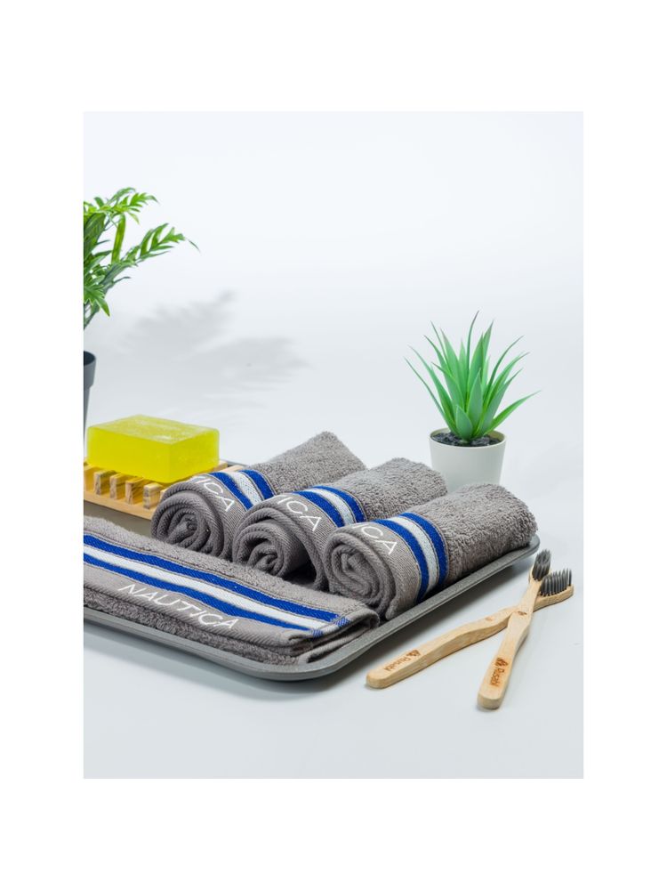 Nautica Super Soft Zero Twist 100% Cotton Towel -4Pc Face Towel Solid-Grey