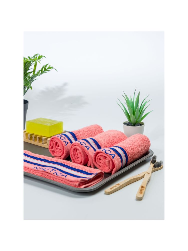 Nautica Super Soft Zero Twist 100% Cotton Towel -4Pc Face Towel Solid-Coral-image-17