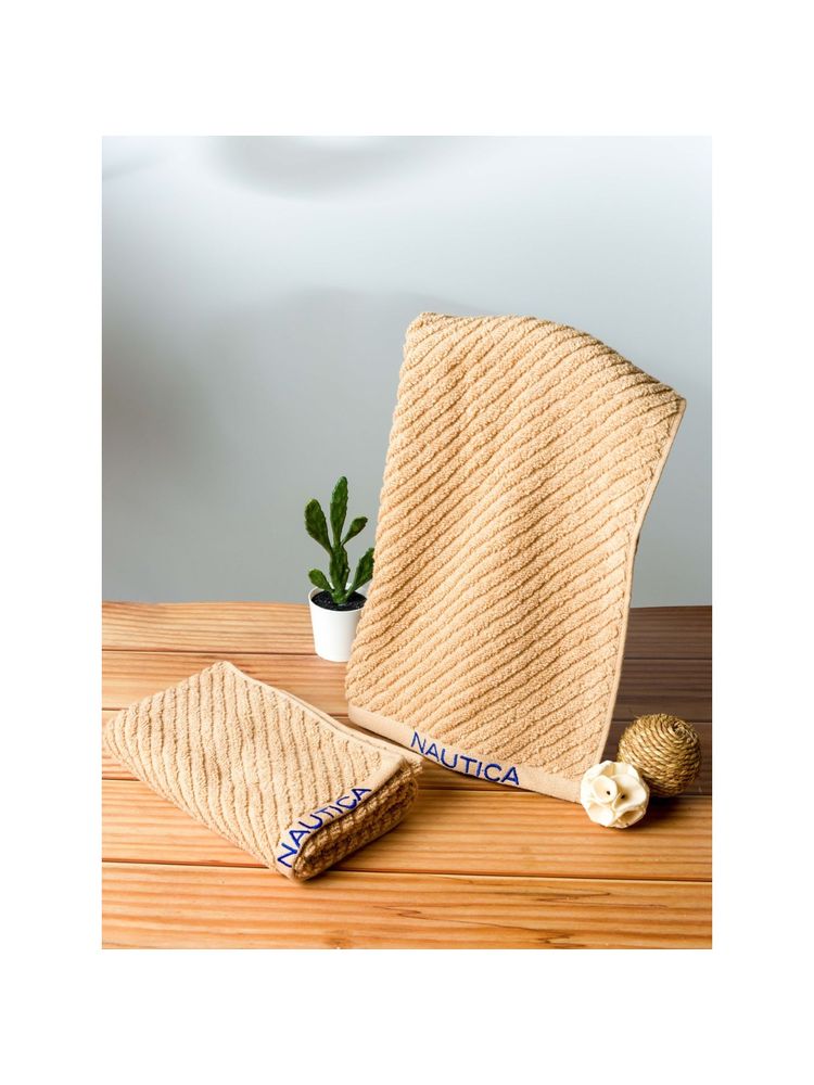 Nautica Fluffy Zero Twist 100% Cotton Towel -2Pc Hand Towel Solid-Beige-image-3
