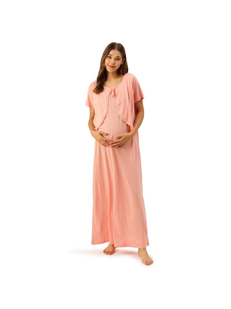 Nejo Feeding-nursing Maternity Full Length Night Dress - Pink-image-35