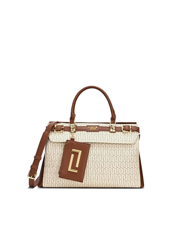 Lavie Luxe Women Monogram Cindy Horizontal Satchel Bag With Detachable Strap & Pouch - White (M)-image-33