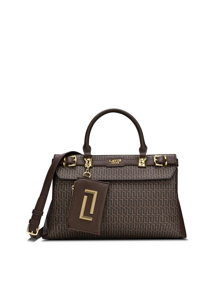 Lavie Luxe Women Monogram Cindy Horizontal Satchel Bag With Detachable Strap & Pouch - Choco (M)-image-11