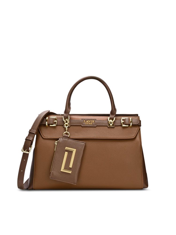Lavie Luxe Women Duo Cindy Horizontal Satchel Bag With Detachable Strap & Pouch - Tan (M)-picture-15