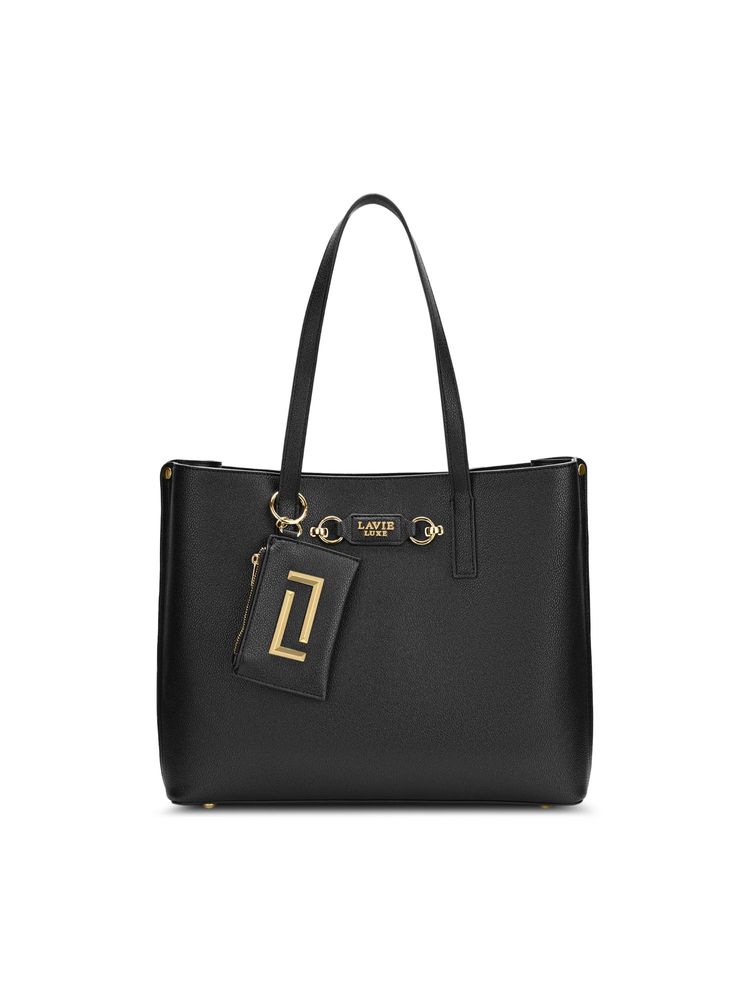 Lavie Luxe Women Duo Chloe 3 Compartment Tote Bag & Pouch - Black (L)-image-38