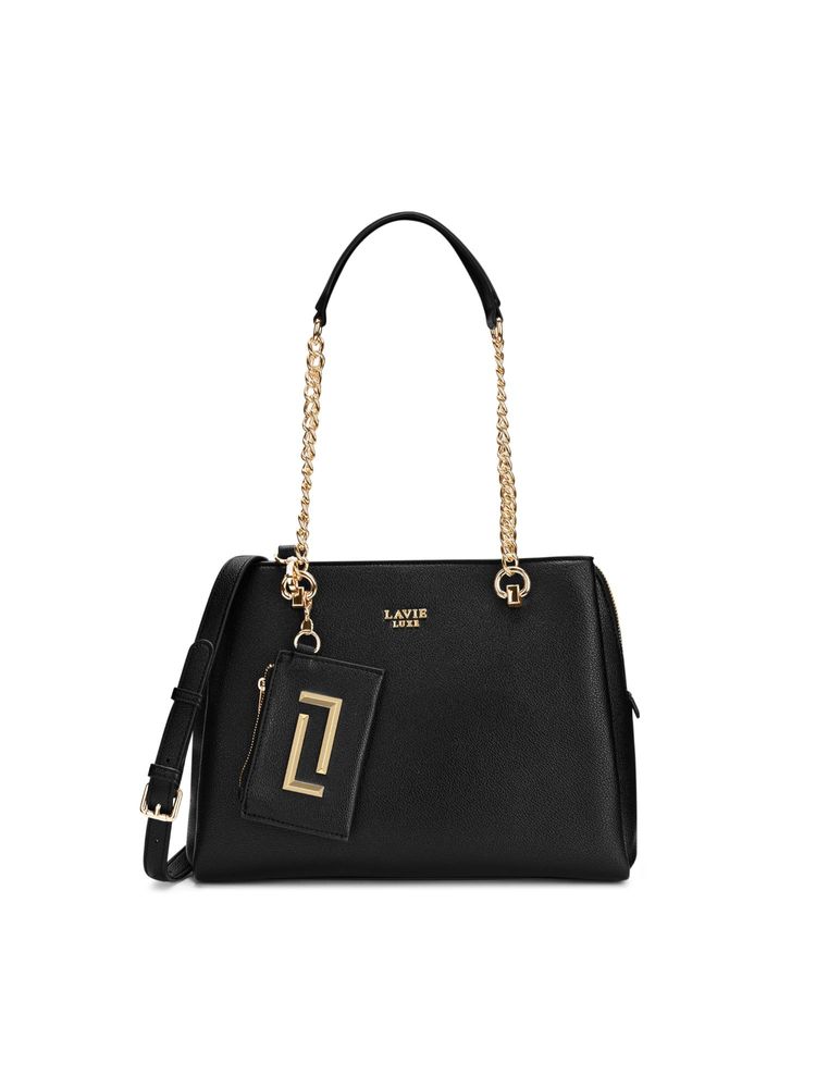 Lavie Luxe Women Duo Ashley Satchel Bag With Detachable Strap & Pouch - Black (L)-picture-24