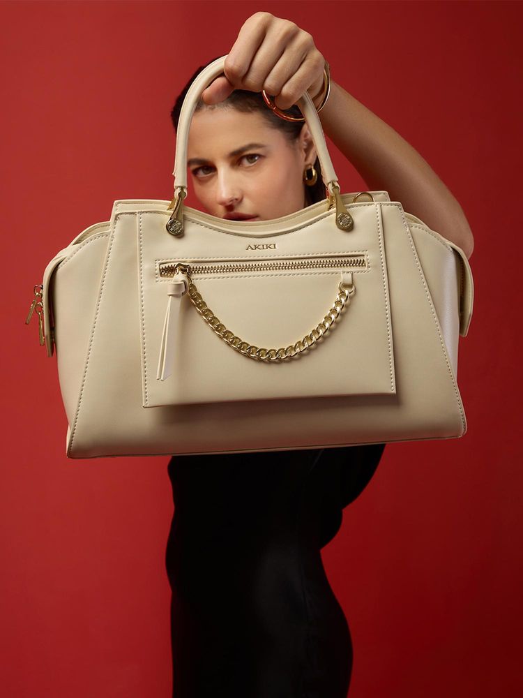 Akiki London Women Islington Satchel Bag With Detachable Strap -Off-White (M)-picture-12