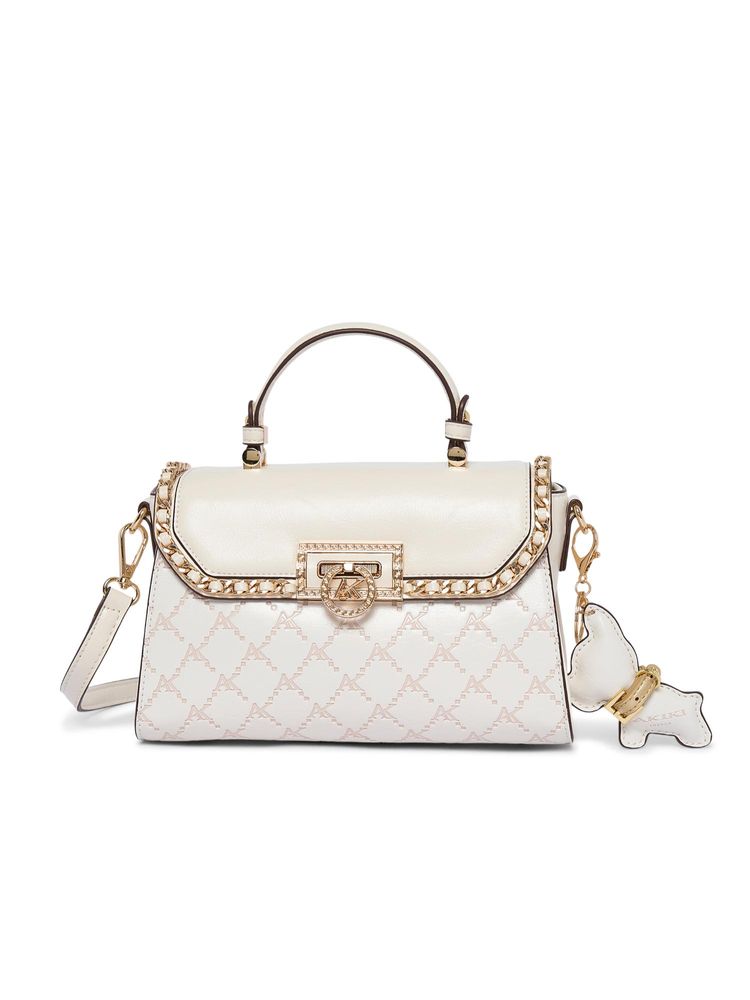 Akiki London Women Heston Flap Handbag With Detachable Strap & Charm -White (M)-image-14