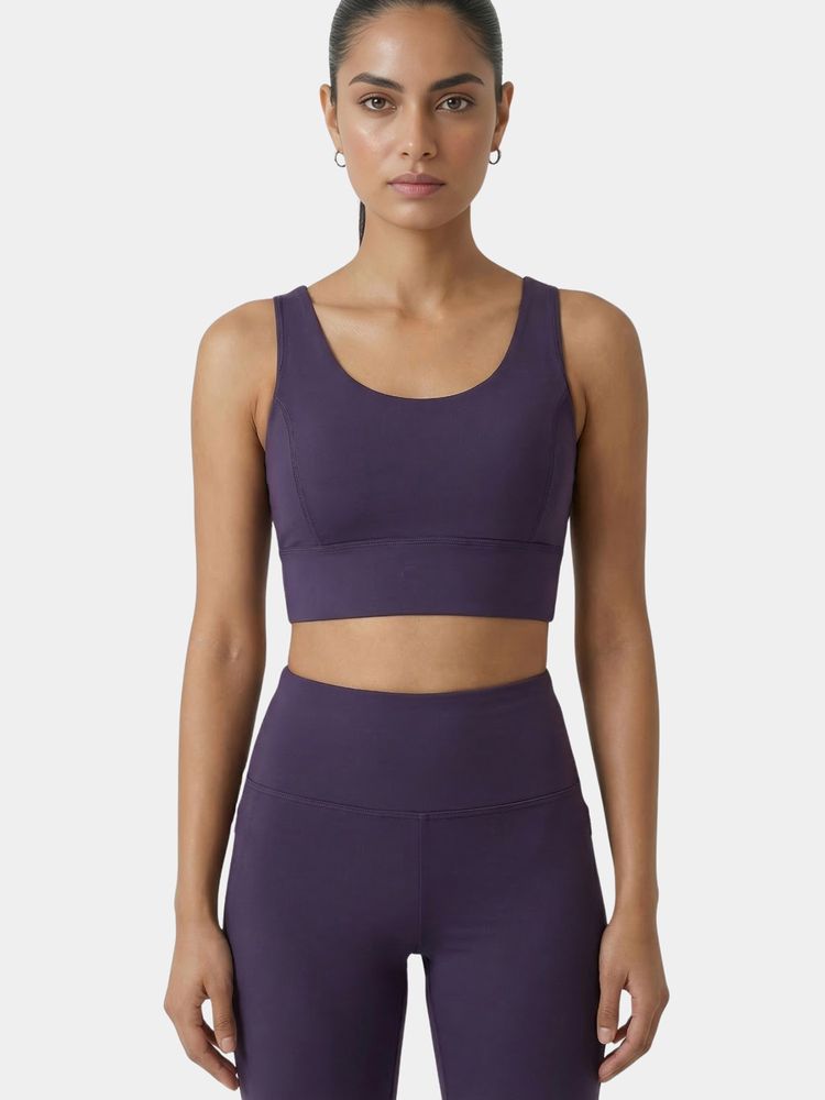 Enamor Sleeveless Crew Neck Crop Length Pull On Sports Bra for Women-image-1