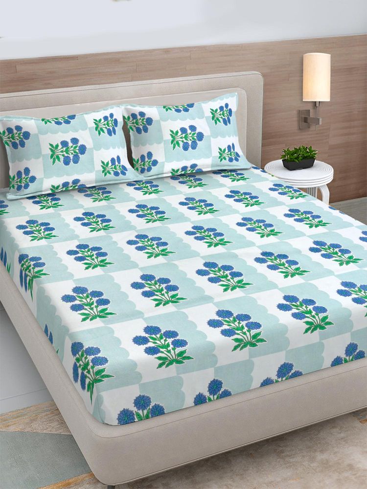 FABINALIV Multicolour Floral 300 Tc King Size Double Bedsheet with 2 Pillow Covers-image-38