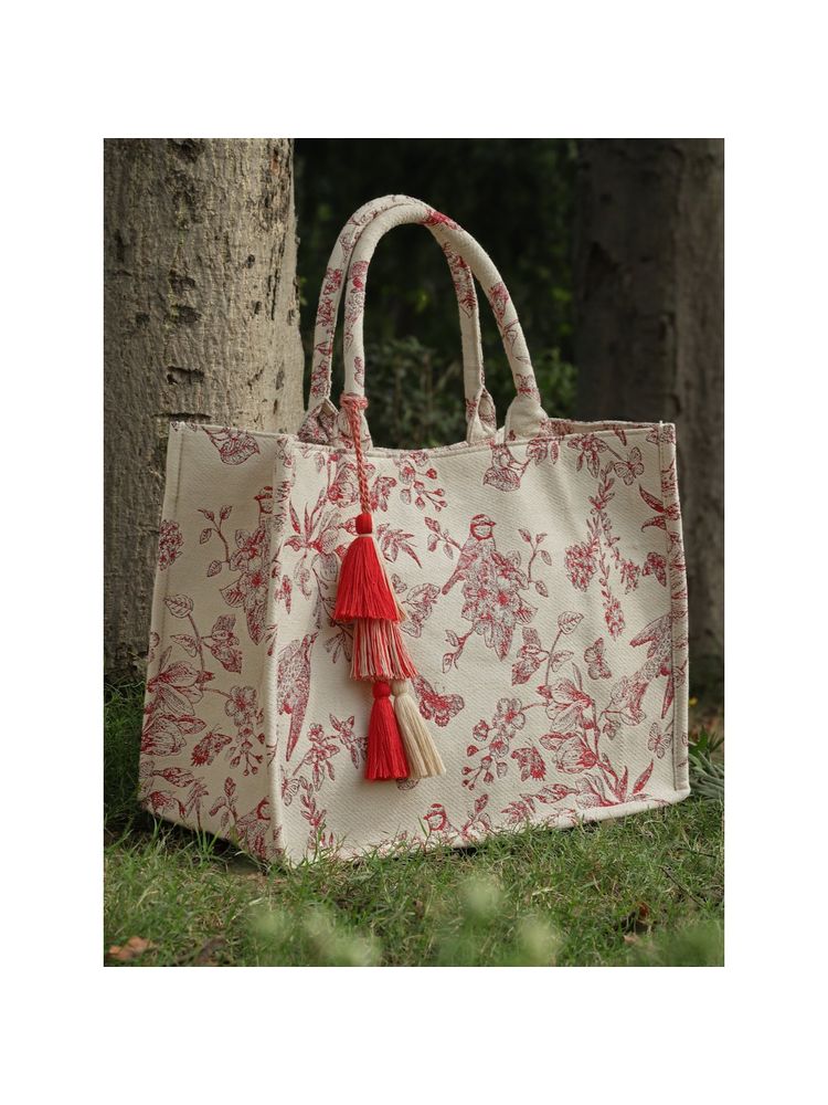 Anekaant Jungle Natural Beige Toile Jacquard Cotton Handheld Bag-picture-12