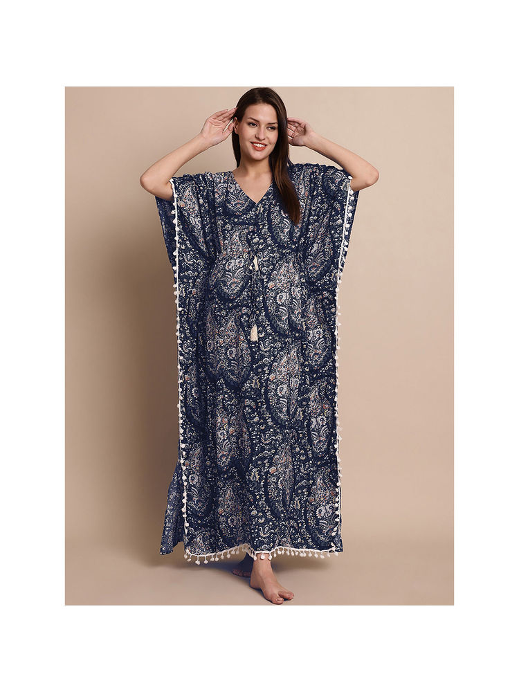 Secret Wish Navy Blue Paisely Print Maternity Kaftan-picture-23