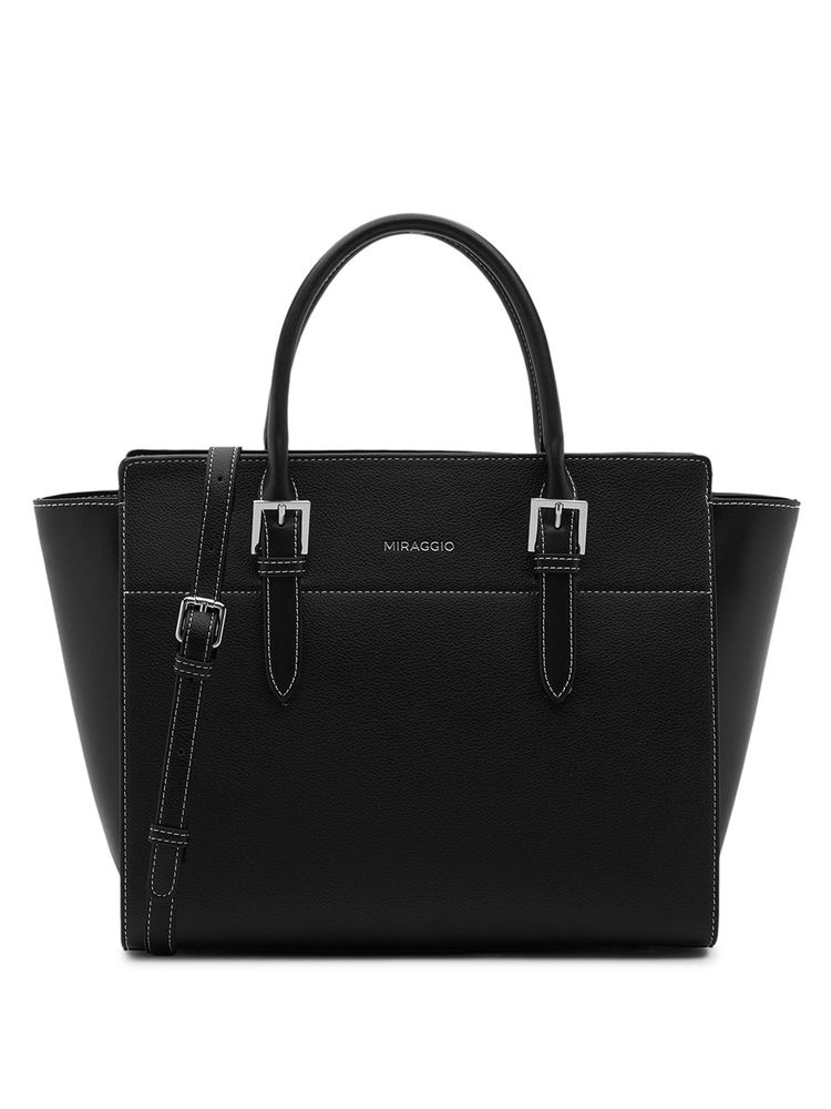 MIRAGGIO Black Agatha Stylish Handbag with Detachable Strap (Medium)-image-38
