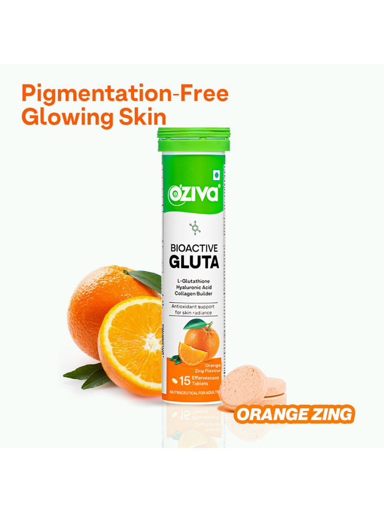 OZiva Bioactive Gluta Fizzy (L-Glutathione), Reduce Cellular Damage on Skin- Orange (Pack of 1)