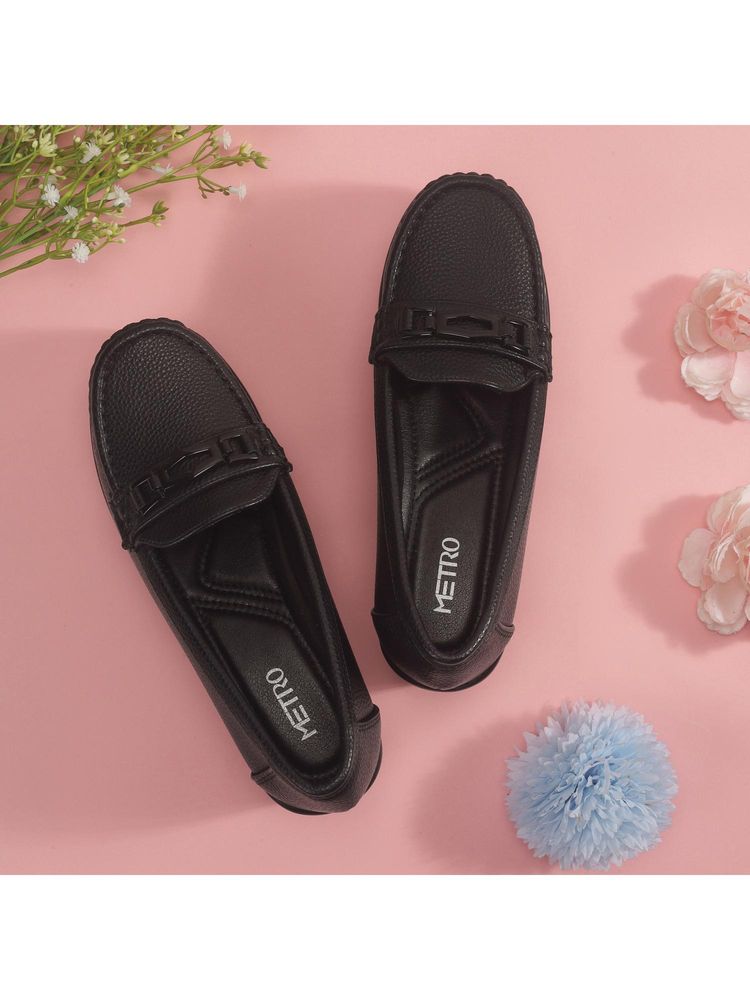 Metro Women Black Slip On Wedges Loafers-image-18